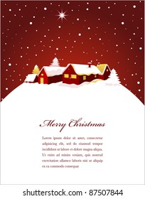 Christmas card with night town and snow
