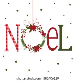 Christmas card with Noel and wreath design