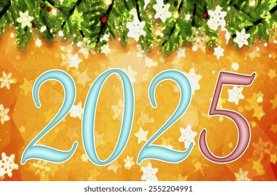 A Christmas card with the number of the new year 2025. Modern combined graphics.