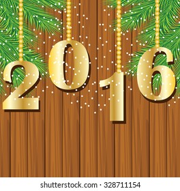 Christmas card with numbers 2016, vector illustration
