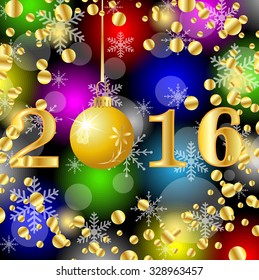Christmas card with numbers 2016, vector illustration