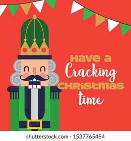 christmas card with nutcrackers and pennants. vector illustration
