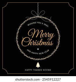 Christmas Card on a Black Background. The card contains a Christmas ball with snowflakes  - Vector Illustration