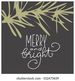 christmas card on dark grey background with simple graphic and hand lettering greeting phrase