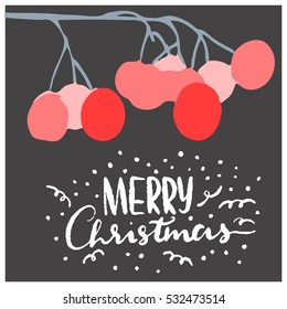christmas card on dark grey background with simple graphic and hand lettering greeting phrase
