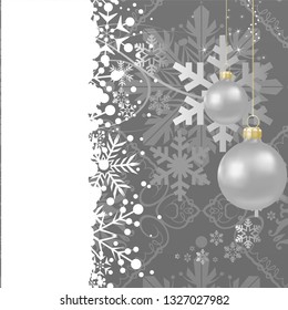 Christmas card on a gray background Christmas toys. Vector graphic