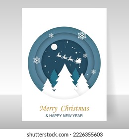 Christmas card on gray wall background in paper cut style. Christmas, new year modern design for advertising, branding background greeting card, cover, poster, banner. Vector illustration.