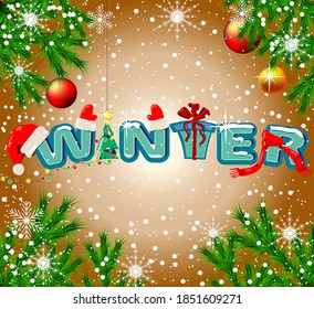 Christmas card on a light background with the inscription winter