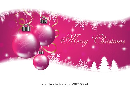 Christmas card on pink background and christmas ball. Merry christmas vector design