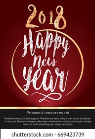 Christmas card on red gold background, 2018