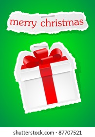 Christmas card on ripped paper. Vector illustration.