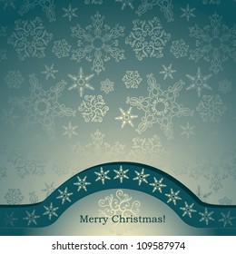 Christmas card on seamless background with hand-drawn snowflakes