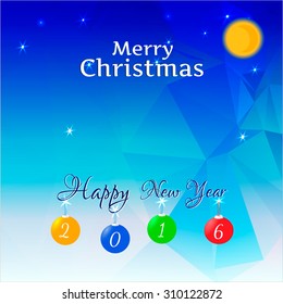 Christmas card on triangular blue abstract background