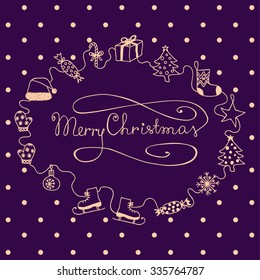 Christmas card on the violet background