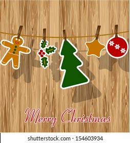 Christmas card on wood background
