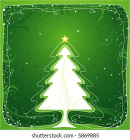 christmas card  with one tree and many stars, vector illustration