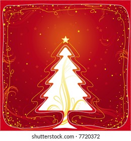 christmas card  with one tree and many stars, vector illustration