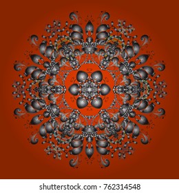 Christmas card with orange, gray and brown snowflakes on orange, gray and brown colors. Snowflakes background. Winter card Merry Christmas, New Year and Happy Holiday vector illustration.