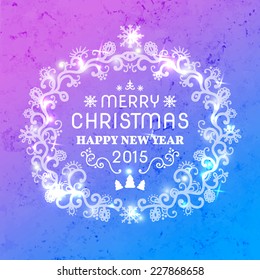 Christmas card ornament decoration watercolor background. Vector illustration Eps 10. Merry Christmas message, lettering