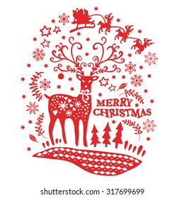 Christmas card with ornamental motifs. Vector illustration. Illustration for greeting cards, invitations, and other printing projects.