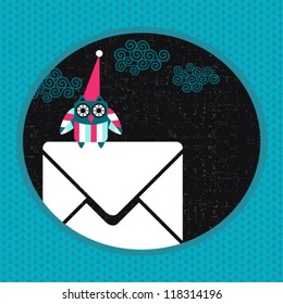 Christmas card with owl. Vector illustration.