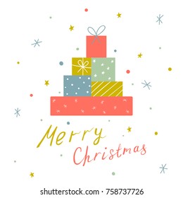 Christmas card with packed gifts 