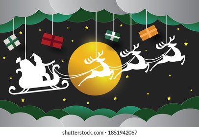 Christmas card paper art concept, Santa claus on night sky with snow, star, and text Merry christmas design for web banner, poster, advertising, christmas invitation card and happy new year
.