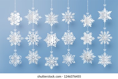 Christmas card with paper cut  snow flake,  Merry Christmas design. 