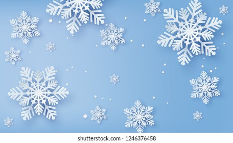 Christmas card with paper cut  snow flake,  Merry Christmas design. 