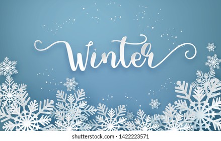 Christmas card with paper cut  snow flake,  Merry Christmas design.