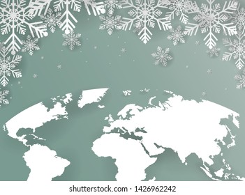 Christmas card with paper cut snow flake, vector paper art