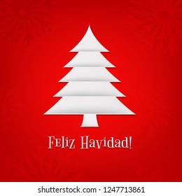 Christmas Card With Paper Fir-tree With Gradient Mesh, Vector Illustration