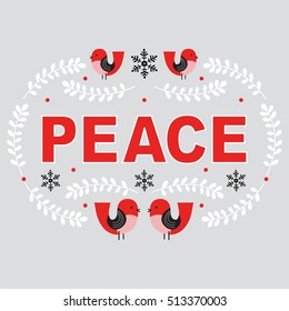 Christmas card with peace typography and red bird design