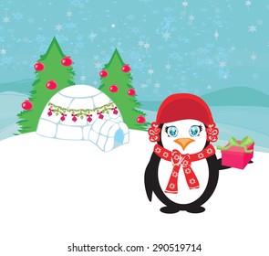 Christmas card with a penguin