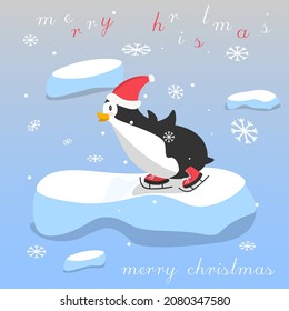  Christmas card with Penguin. Cristmas designe. Vector illustration.