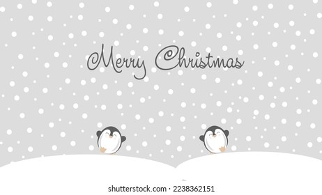 Christmas card with penguin and snow