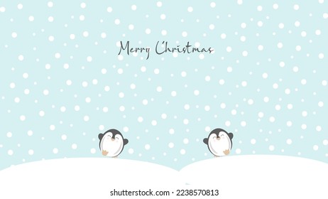 Christmas card with penguin and snow