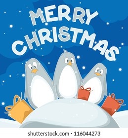 Christmas card with penguins