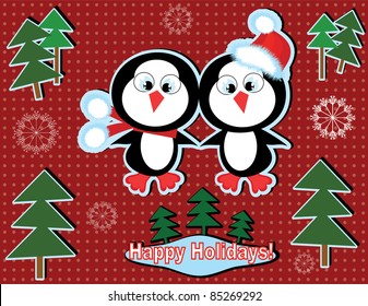 Christmas card with penguins.