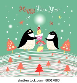 Christmas card with the penguins