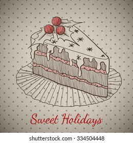 Christmas card with pie in sketch style. Vector illustration