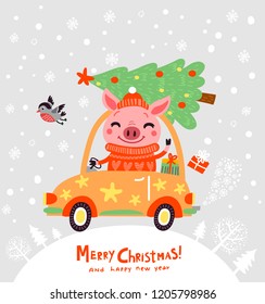 Christmas card with pig