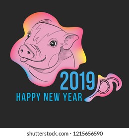 Christmas card pig in color. print to print