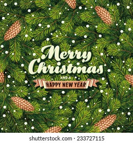 Christmas card a pine branches