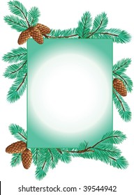 Christmas card with pine branches and cones