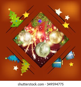 Christmas card with pine tree and ball