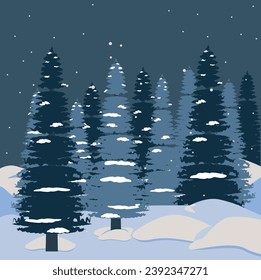 Christmas card with pine trees. Vector graphics. Background for postcards