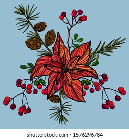 Christmas card. Poinsetia flowers. template for your design, holiday cards, announcements, posters. stock illustration	