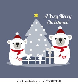 Christmas card with polar bear cartoon.