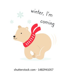 Christmas card with polar bear. Holiday seasons greetings